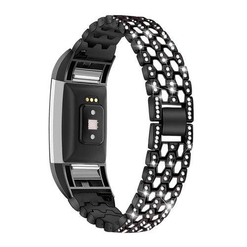 Rhinestone Decor Zinc Alloy Smart Watch Band Strap Replacement for Fitbit Charge 2 - Black - 1