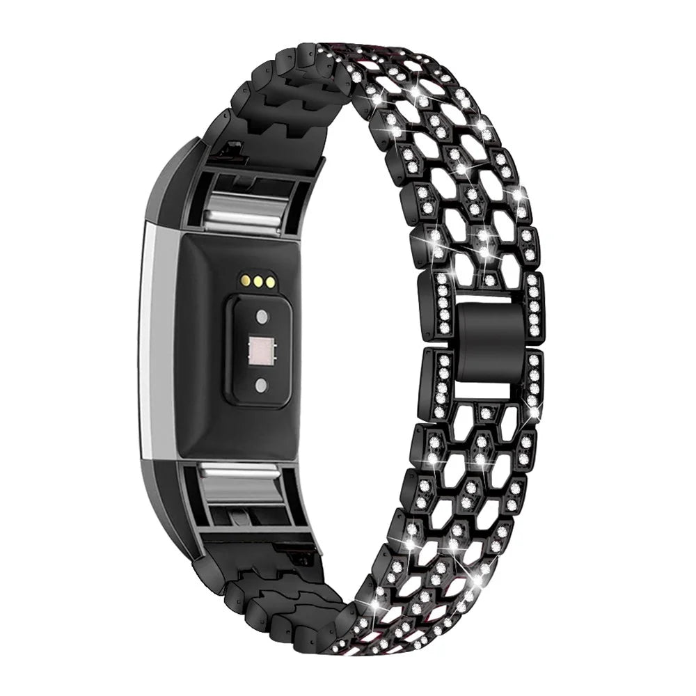 Rhinestone Decor Zinc Alloy Smart Watch Band Strap Replacement for Fitbit Charge 2 - Black - 1