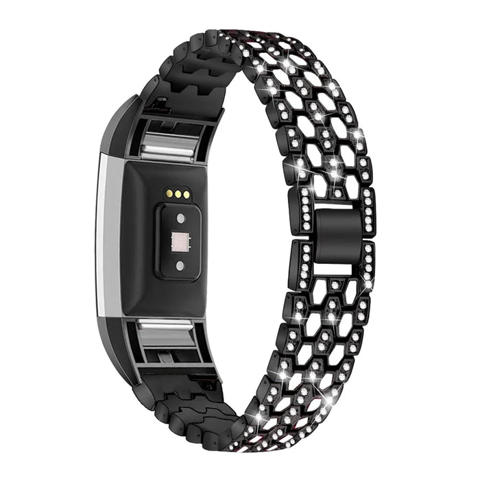 Rhinestone Decor Zinc Alloy Smart Watch Band Strap Replacement for Fitbit Charge 2 - Black - 1