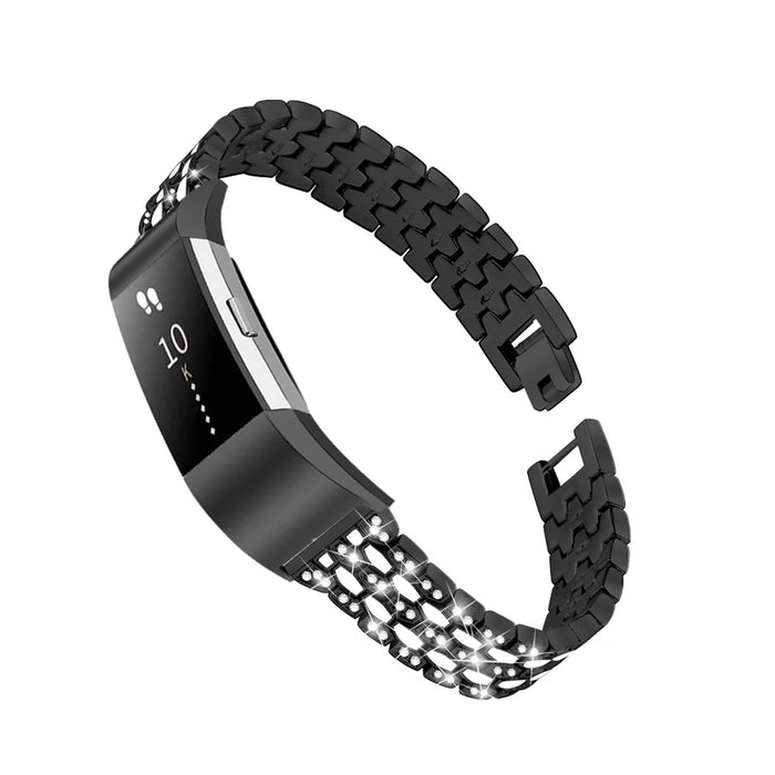 Rhinestone Decor Zinc Alloy Smart Watch Band Strap Replacement for Fitbit Charge 2 - Black - 2