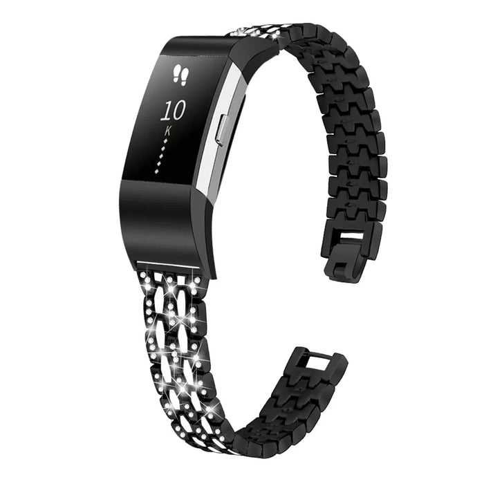 Rhinestone Decor Zinc Alloy Smart Watch Band Strap Replacement for Fitbit Charge 2 - Black - 3