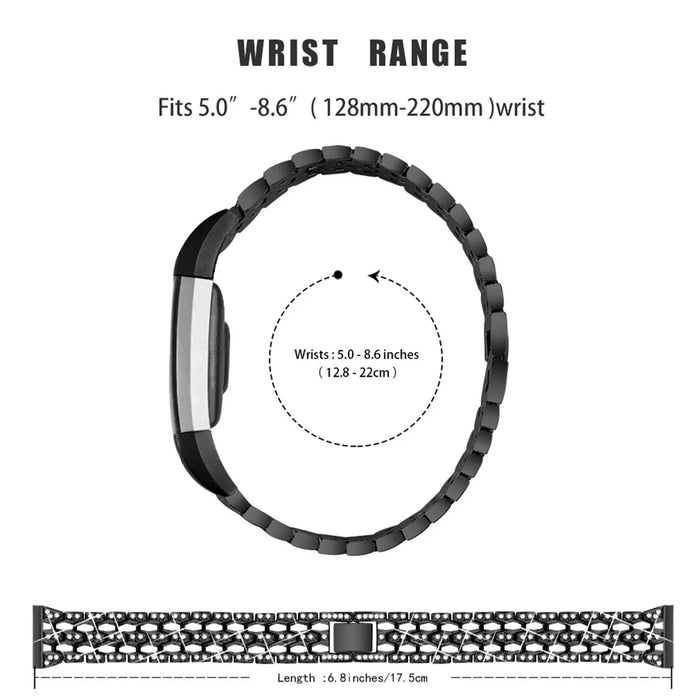 Rhinestone Decor Zinc Alloy Smart Watch Band Strap Replacement for Fitbit Charge 2 - Black - 4