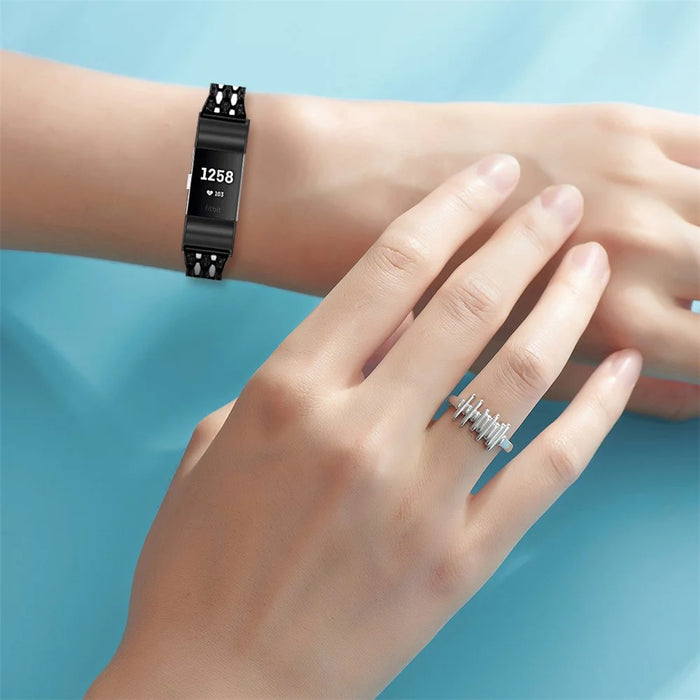 Rhinestone Decor Zinc Alloy Smart Watch Band Strap Replacement for Fitbit Charge 2 - Black - 5