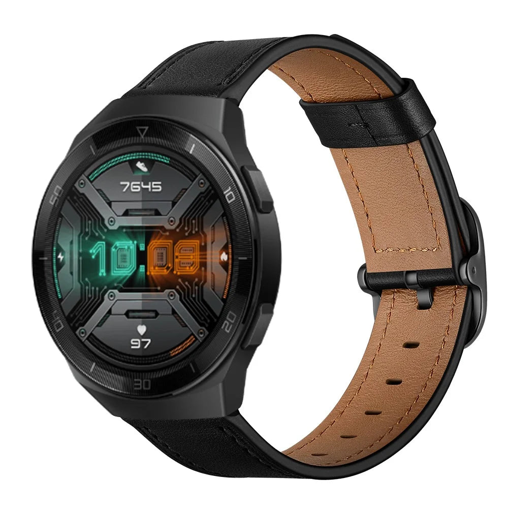 22mm Genuine Leather Watch Band Replacement for Huawei Watch GT2e/ Samsung Galaxy Watch3 45mm etc. - Black - 3
