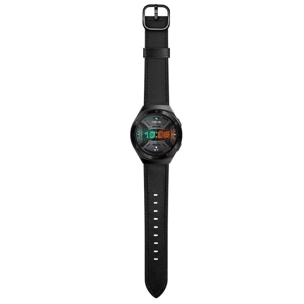 22mm Genuine Leather Watch Band Replacement for Huawei Watch GT2e/ Samsung Galaxy Watch3 45mm etc. - Black - 5
