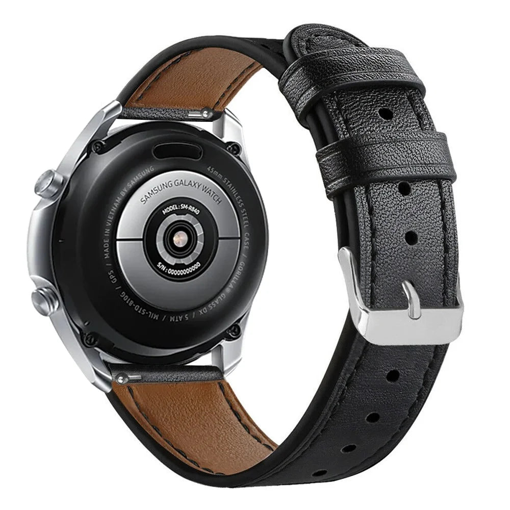 22mm Genuine Leather Watch Band Strap for Samsung Galaxy Watch3 45mm etc. - Black - 1