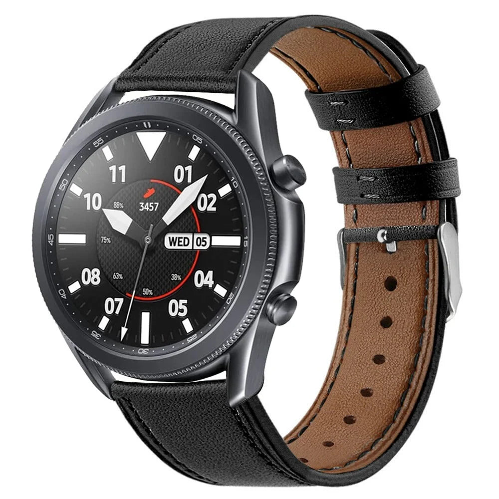 22mm Genuine Leather Watch Band Strap for Samsung Galaxy Watch3 45mm etc. - Black - 2