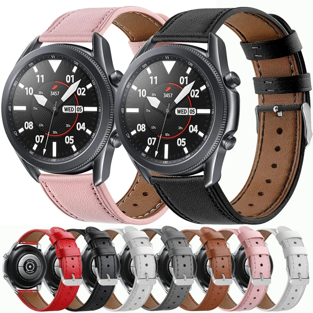 22mm Genuine Leather Watch Band Strap for Samsung Galaxy Watch3 45mm etc. - Black - 3