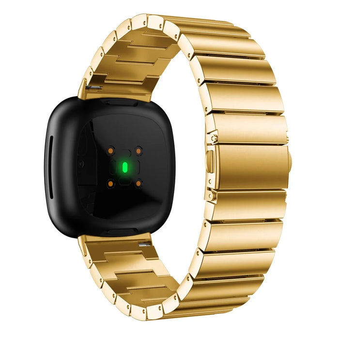 Single Row Stainless Steel Smart Watch Band Replacement for Fitbit Versa 3 - Gold - 2