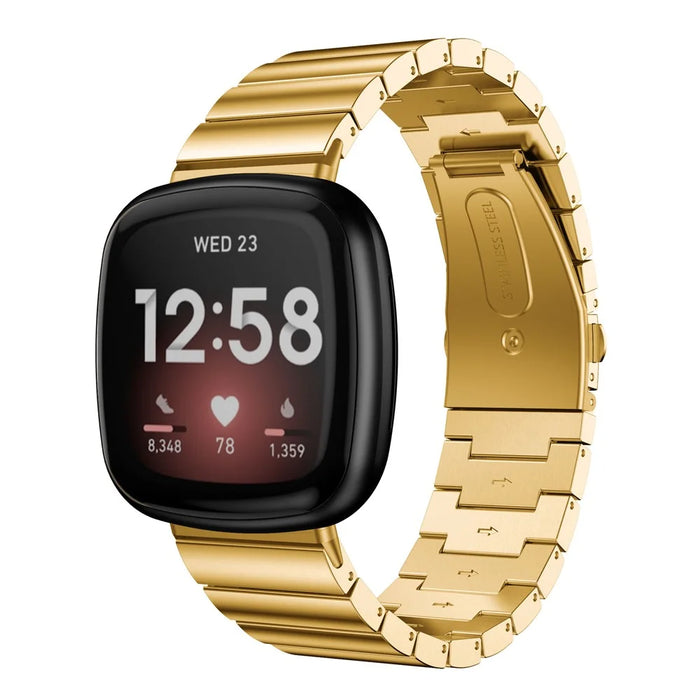 Single Row Stainless Steel Smart Watch Band Replacement for Fitbit Versa 3 - Gold - 3