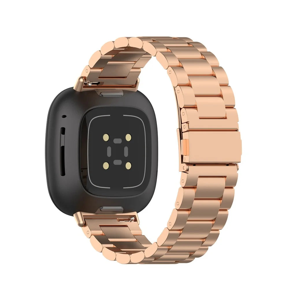 Stainless Steel Three Bead Buckle Chain Band for Fitbit Versa 3/Sense, Watchband Replacement - Rose Gold - 1