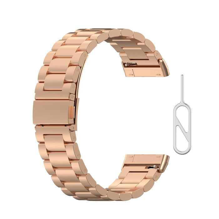 Stainless Steel Three Bead Buckle Chain Band for Fitbit Versa 3/Sense, Watchband Replacement - Rose Gold - 2