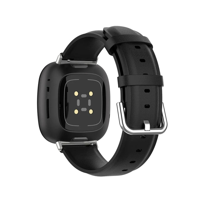 Genuine Leather Smart Watch Strap for Fitbit Versa 3/Sense Replacement Band - Black - 1