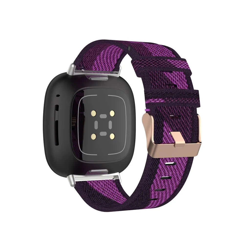 Replace Strap for Fitbit Versa 3/Sense Nylon Canvas Watch Band - Purple Stripes - 1