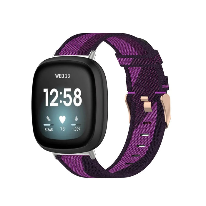 Replace Strap for Fitbit Versa 3/Sense Nylon Canvas Watch Band - Purple Stripes - 2