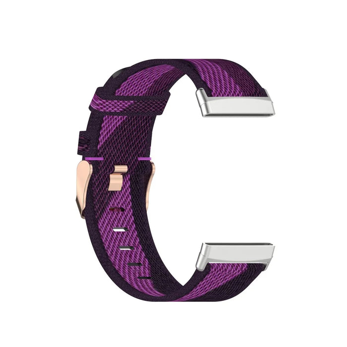 Replace Strap for Fitbit Versa 3/Sense Nylon Canvas Watch Band - Purple Stripes - 4