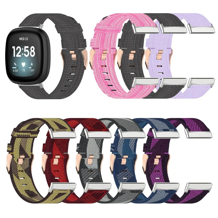 Replace Strap for Fitbit Versa 3/Sense Nylon Canvas Watch Band - Purple Stripes - 6