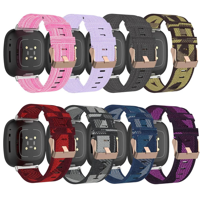 Replace Strap for Fitbit Versa 3/Sense Nylon Canvas Watch Band - Purple Stripes - 7