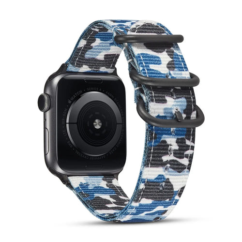 22mm Camouflage Style TPU+PU Nylon Watch Band for Apple Watch Ultra 3 2 1 49mm / Series 11 10 46mm / 9 8 7 45mm / SE3 SE2 SE 6 5 4 44mm / 3 2 1 42mm - Camouflage Blue - 1