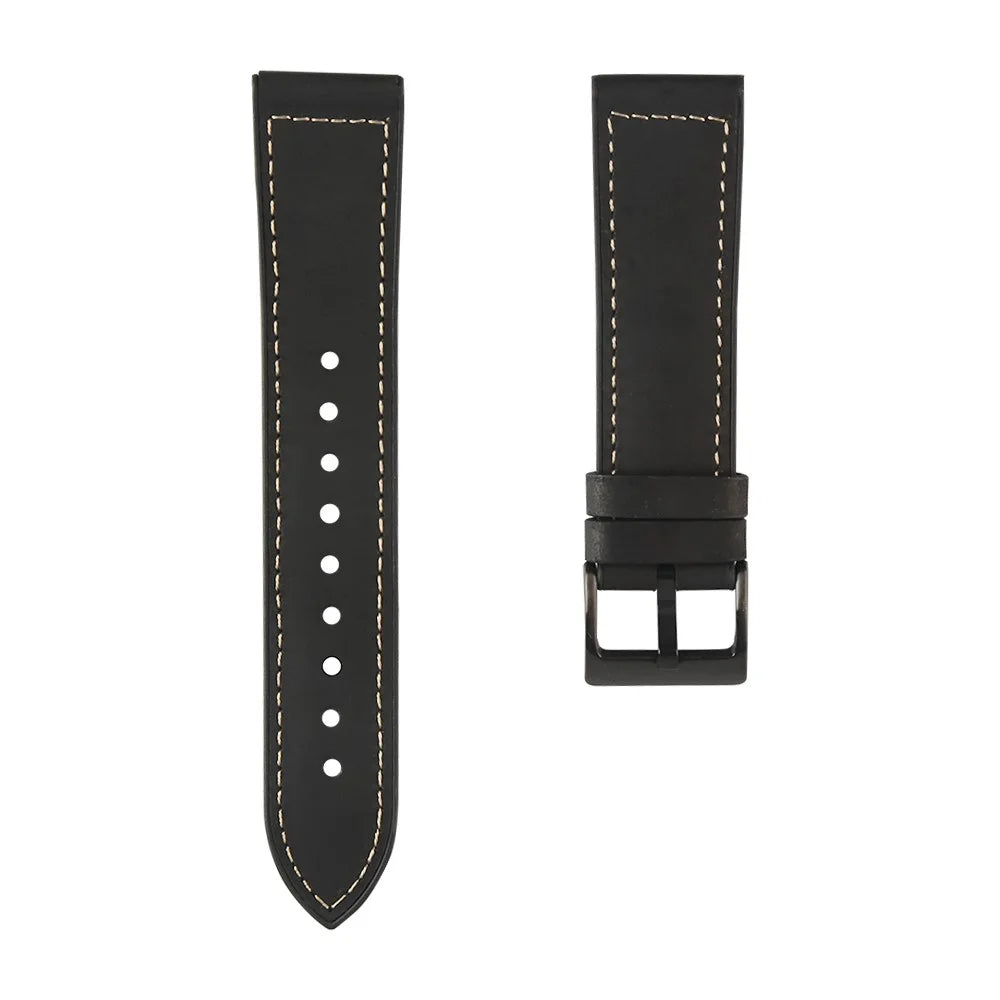 22mm Stitching Decor Leather Coated TPU Watch Band - Black - 1