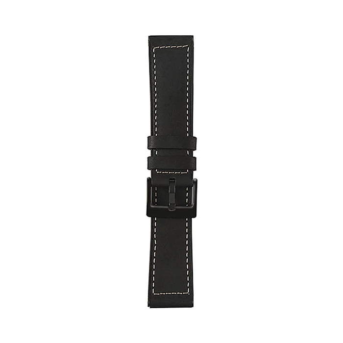 22mm Stitching Decor Leather Coated TPU Watch Band - Black - 2