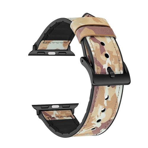 Color PU Leather + Silicone Watch Band for Apple Watch Ultra 3 2 1 49mm / Series 11 10 46mm / 9 8 7 45mm / SE3 SE2 SE 6 5 4 44mm / 3 2 1 42mm - Camouflage Brown - 1