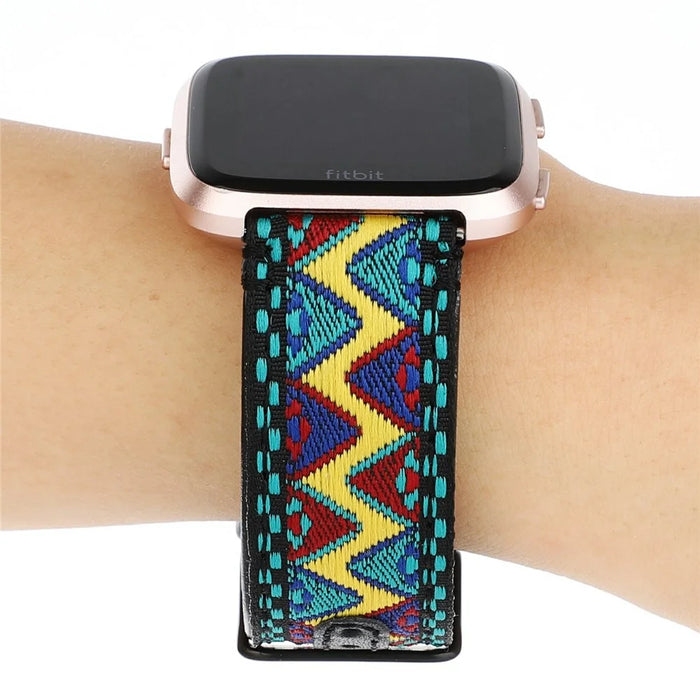 Ethnic Style Genuine Leather Cloth Watch Band Replacement for Fitbit Versa 2 / 1 - Multi-color - 2