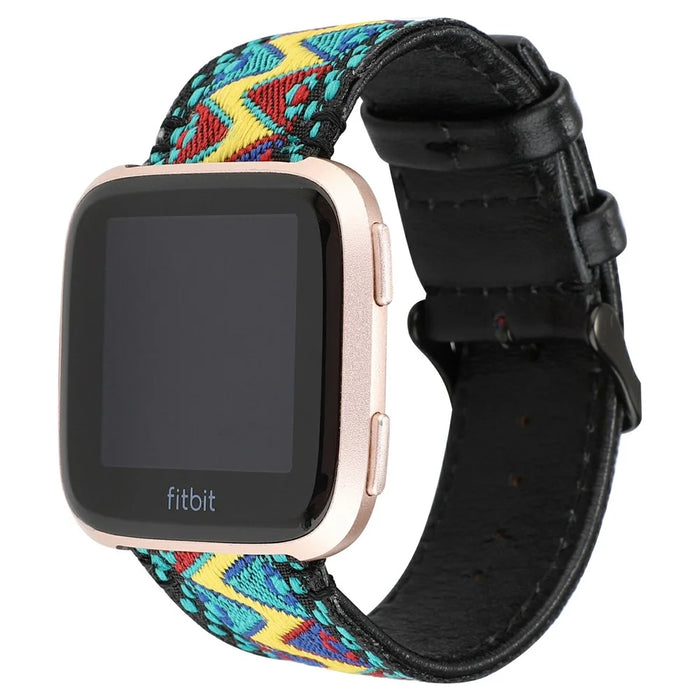 Ethnic Style Genuine Leather Cloth Watch Band Replacement for Fitbit Versa 2 / 1 - Multi-color - 3