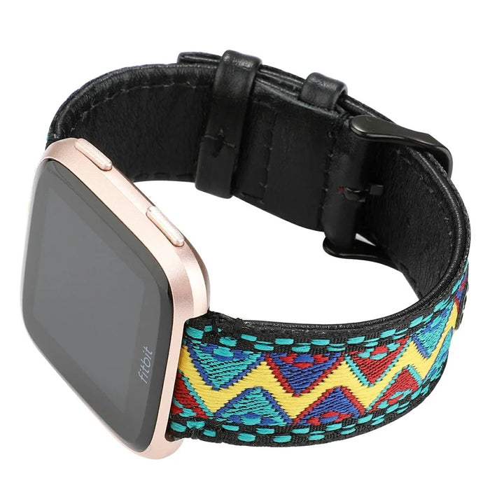 Ethnic Style Genuine Leather Cloth Watch Band Replacement for Fitbit Versa 2 / 1 - Multi-color - 4