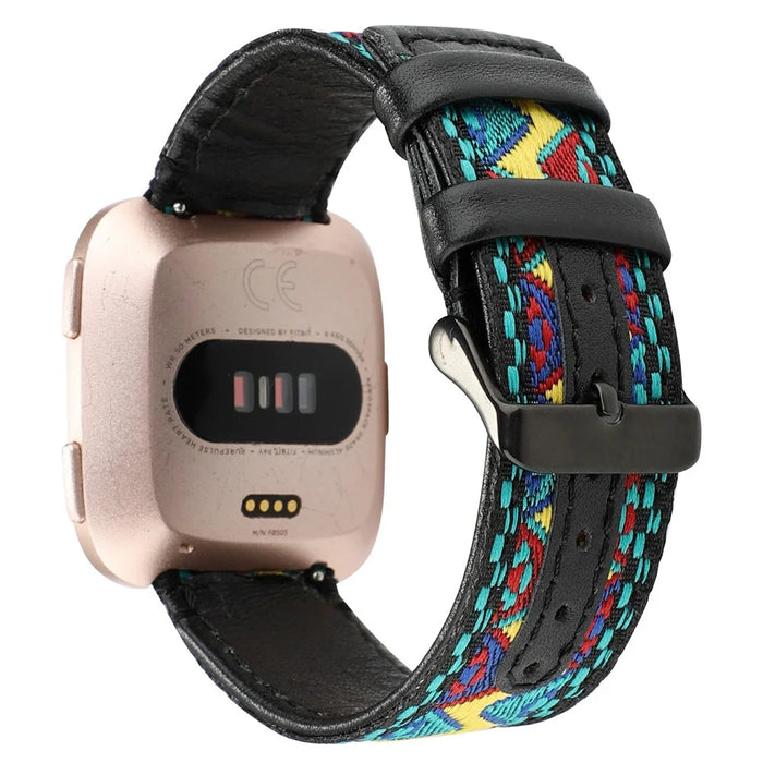 Ethnic Style Genuine Leather Cloth Watch Band Replacement for Fitbit Versa 2 / 1 - Multi-color - 5