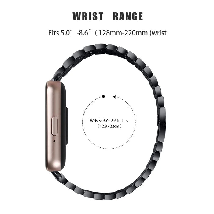 For Samsung Galaxy Fit3 SM-R390 Metal Watch Band Rhinestones Decor Replacement Strap - Black+White - 4