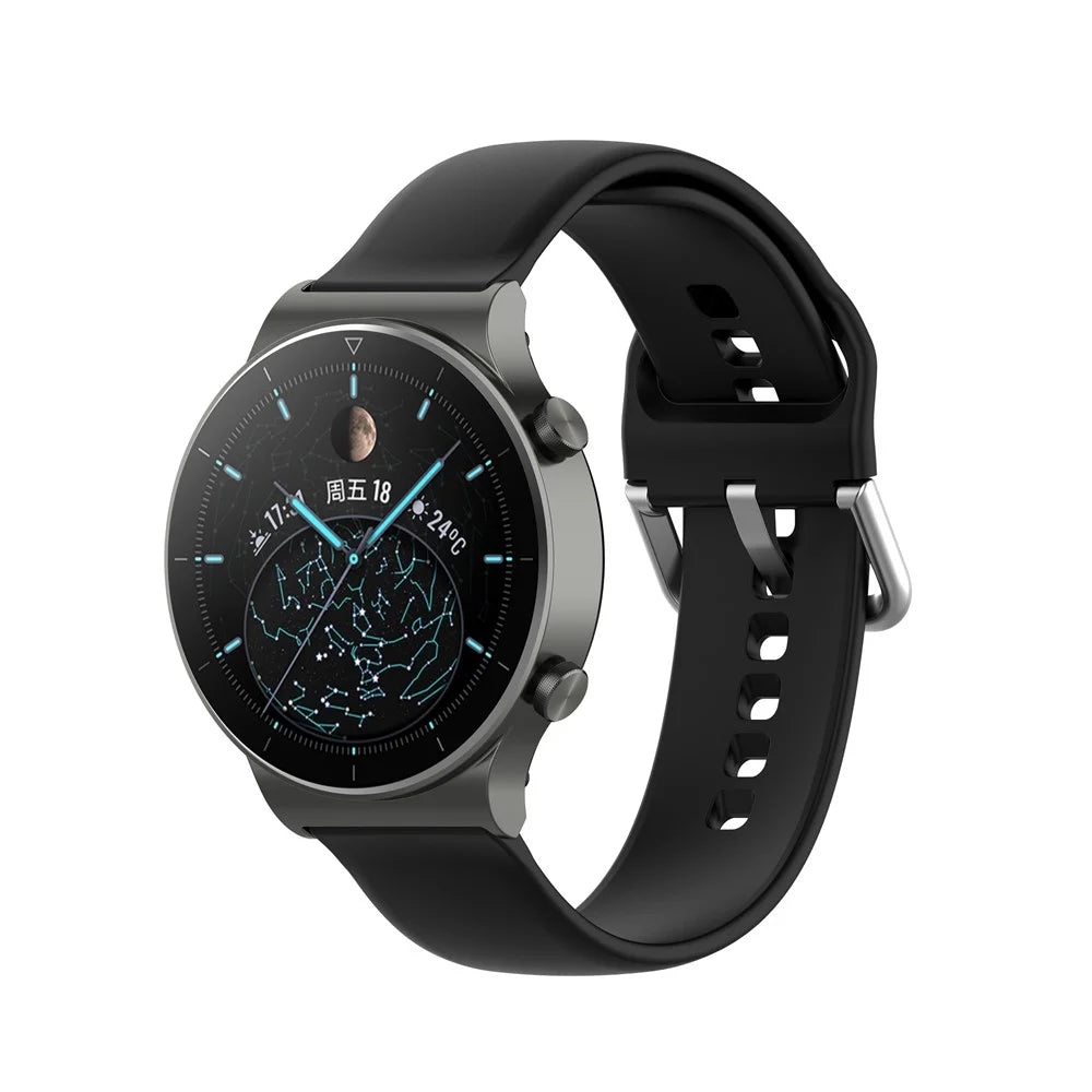 22mm Silicone Watch Strap Silver Buckle [Small Size] for Huawei Watch GT 2 Pro - Black - 4