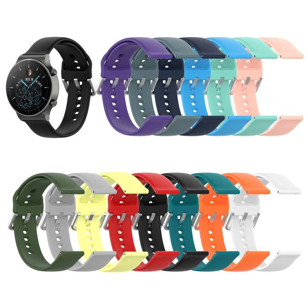 22mm Silicone Watch Strap Silver Buckle [Small Size] for Huawei Watch GT 2 Pro - Black - 7