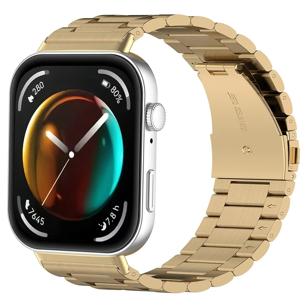 For Huawei Watch Fit 3 Replacement Band 3-Bead Stainless Steel Watch Strap with Tool - Gold - 4