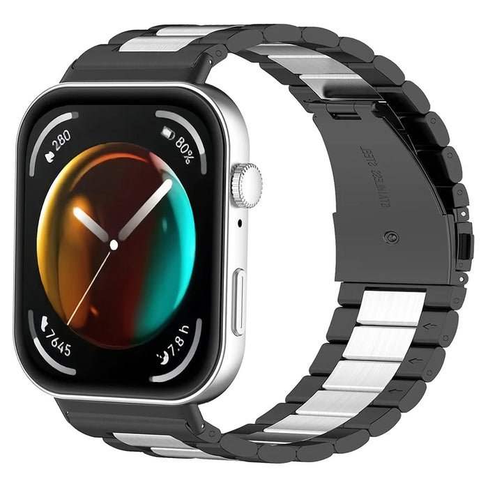 For Huawei Watch Fit 3 Replacement Band Smart Watch Stainless Steel Strap with Tool - Black+Silver+Black - 4