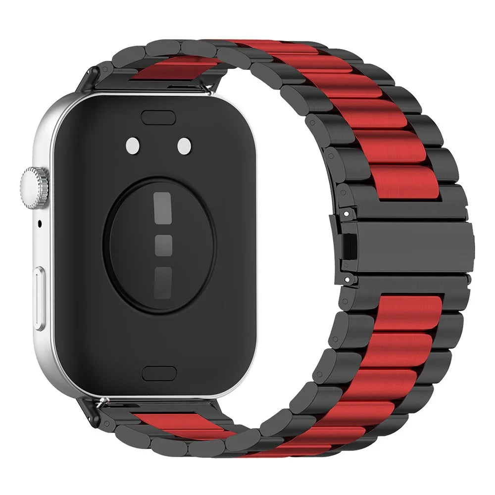 For Huawei Watch Fit 3 Replacement Band 3-Bead Stainless Steel Watch Strap with Tool - Black+Red - 1