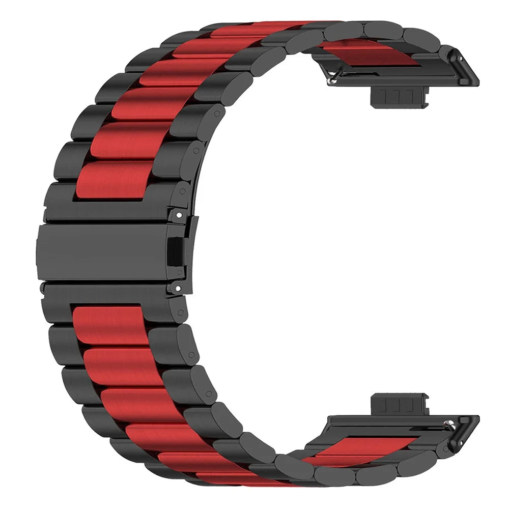 For Huawei Watch Fit 3 Replacement Band 3-Bead Stainless Steel Watch Strap with Tool - Black+Red - 2