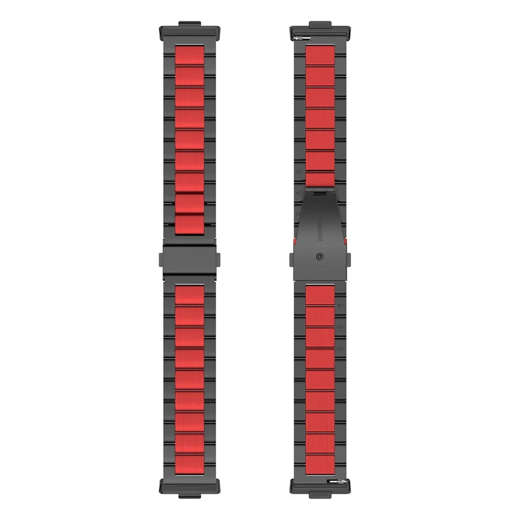 For Huawei Watch Fit 3 Replacement Band 3-Bead Stainless Steel Watch Strap with Tool - Black+Red - 3
