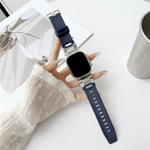 Mechanical Style TPU Watch Strap for Apple Watch Series 11 10 42mm / 9 8 7 41mm / SE3 SE2 SE 6 5 4 40mm / 3 2 1 38mm Wrist Band - Dark Blue - 1