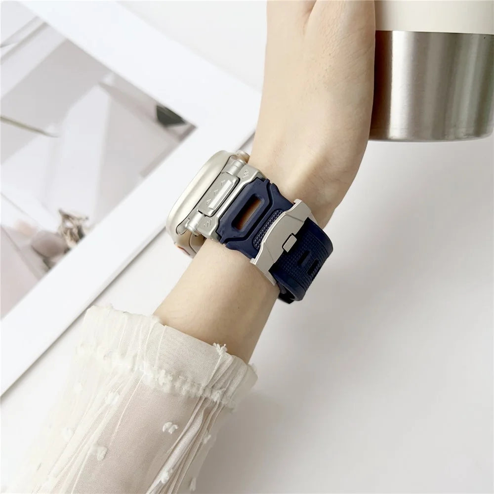 Mechanical Style TPU Watch Strap for Apple Watch Series 11 10 42mm / 9 8 7 41mm / SE3 SE2 SE 6 5 4 40mm / 3 2 1 38mm Wrist Band - Dark Blue - 4