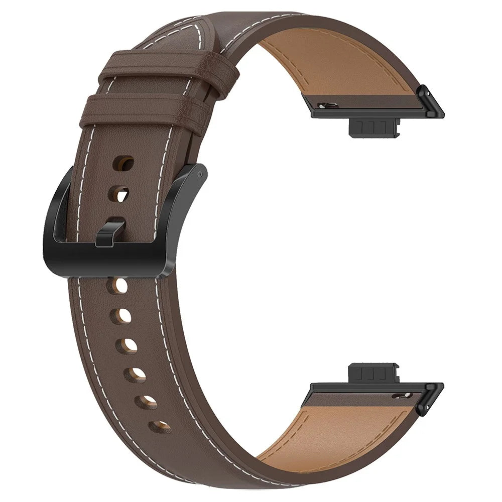 For Huawei Watch Fit 3 Watch Strap Genuine Cow Leather Adjustable Wrist Band - Purplish Red - 2