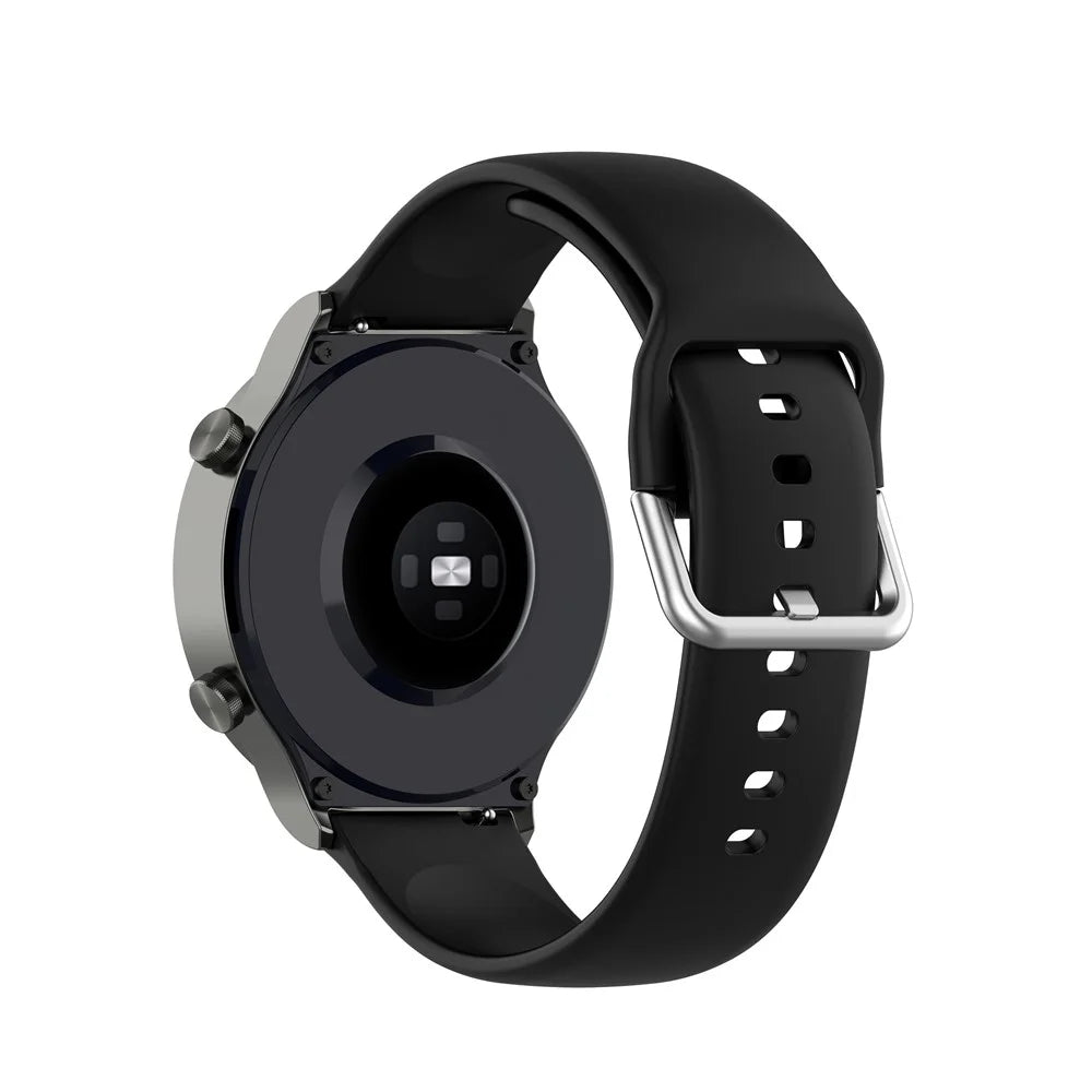 22mm Silicone Watch Strap Silver Buckle [Large Size] for Huawei Watch GT 2 Pro - Black - 5