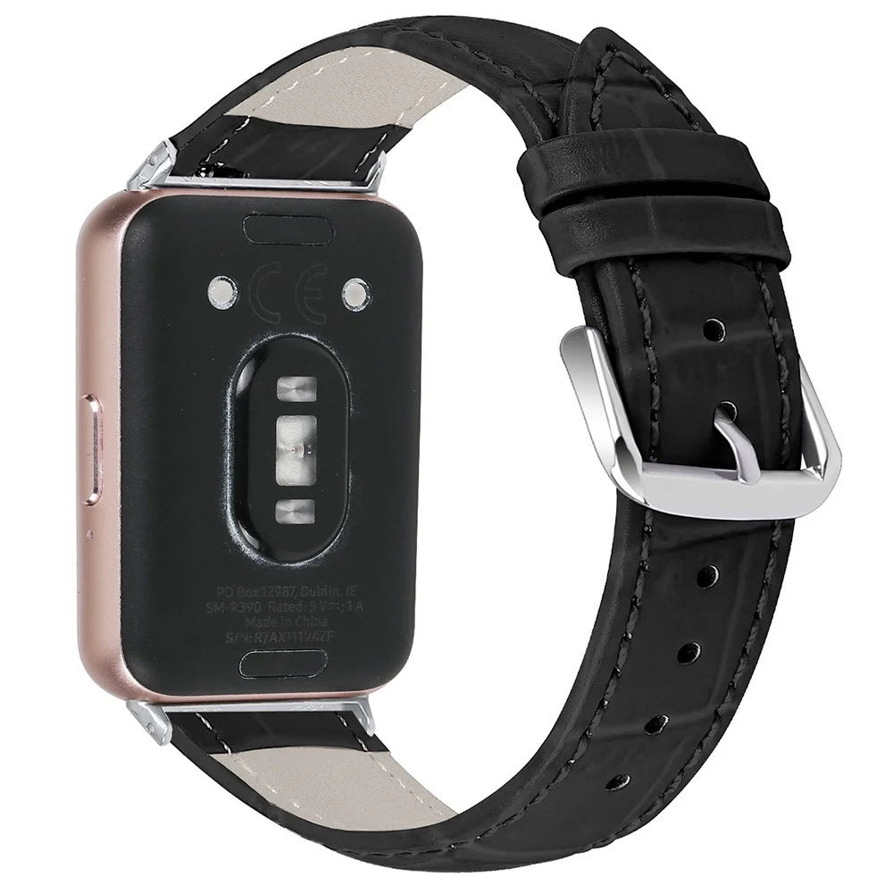 Smooth PU Leather Watch Strap for Samsung Galaxy Fit3 SM-R390 Wrist Bracelet Band - Black - 1