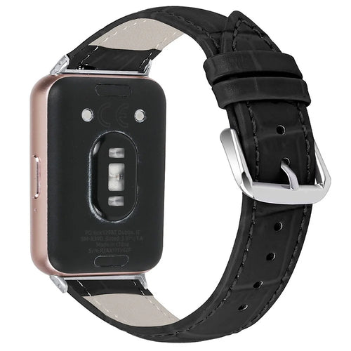 Smooth PU Leather Watch Strap for Samsung Galaxy Fit3 SM-R390 Wrist Bracelet Band - Black - 1