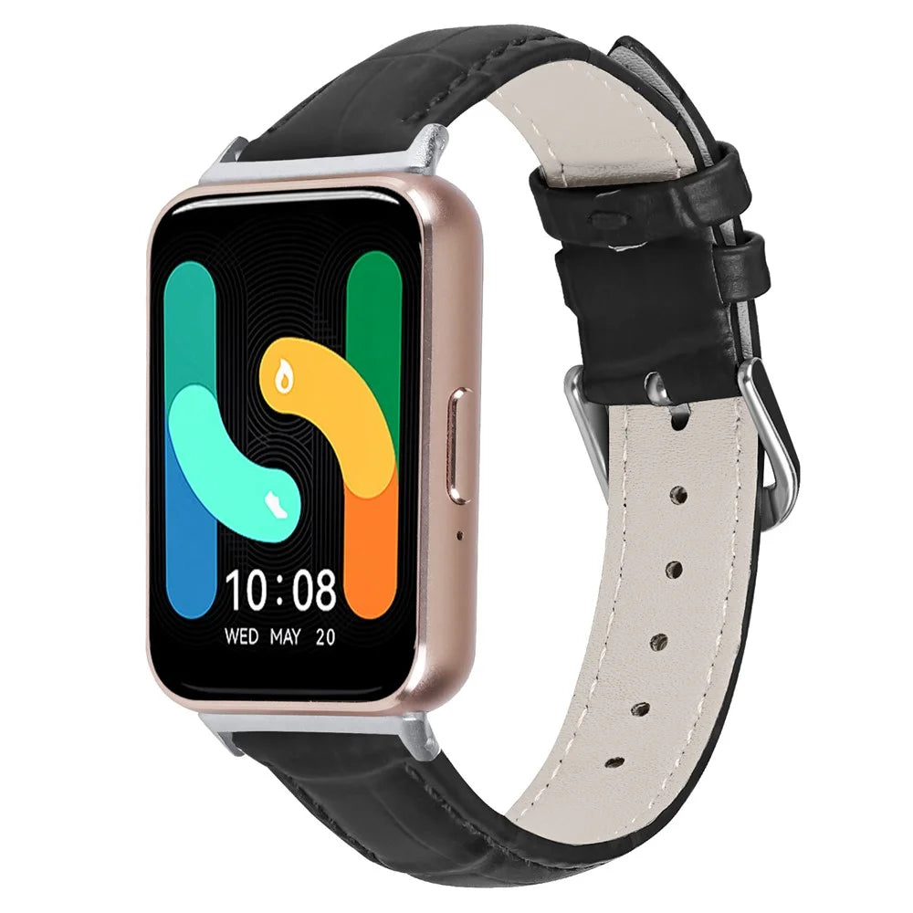 Smooth PU Leather Watch Strap for Samsung Galaxy Fit3 SM-R390 Wrist Bracelet Band - Black - 2