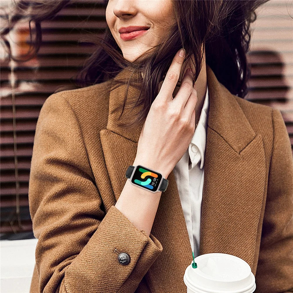 Smooth PU Leather Watch Strap for Samsung Galaxy Fit3 SM-R390 Wrist Bracelet Band - Black - 3