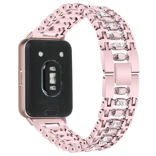 For Samsung Galaxy Fit3 SM-R390 Smart Watch Band Metal Wrist Strap with Rhinestone - Rose Pink - 1