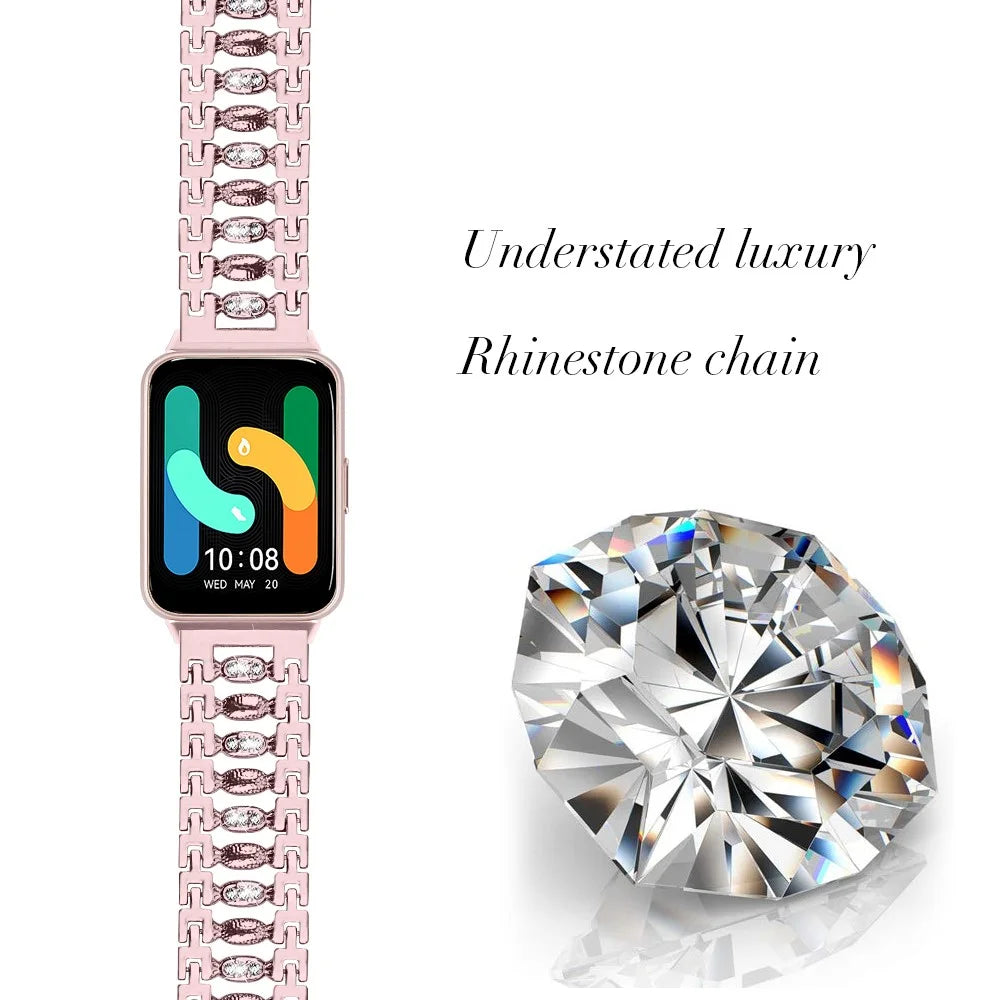 For Samsung Galaxy Fit3 SM-R390 Smart Watch Band Metal Wrist Strap with Rhinestone - Rose Pink - 2