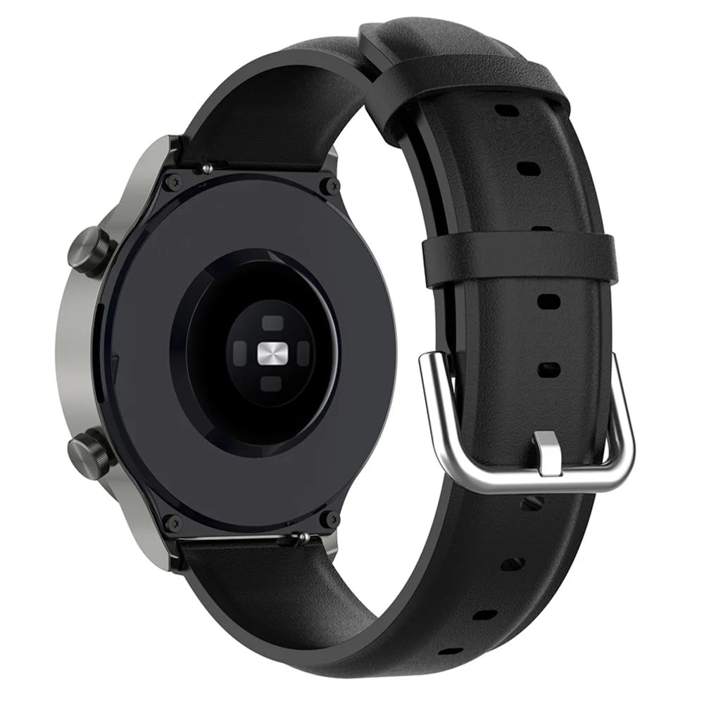 22mm Genuine Leather Watch Band for Huawei Watch GT Runner/Watch GT 3 46mm, Pin Buckle Smart Watch Band - Black - 5