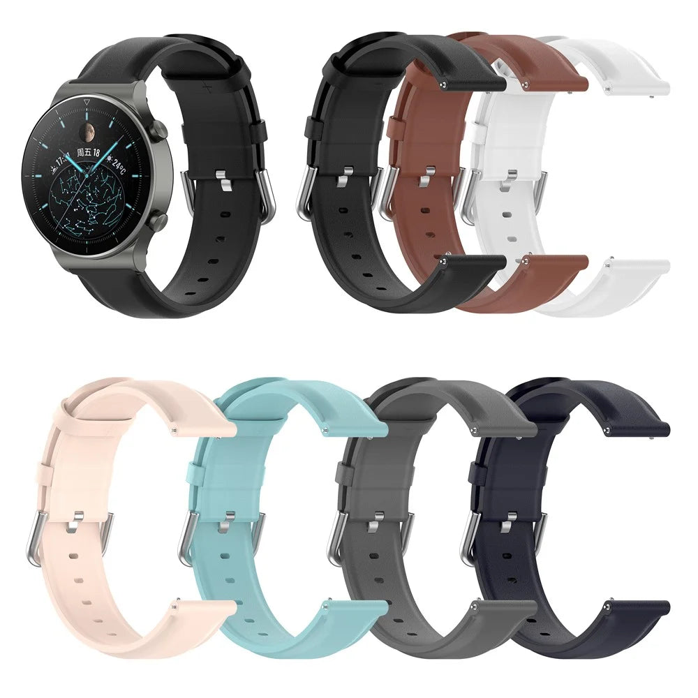 22mm Genuine Leather Watch Band for Huawei Watch GT Runner/Watch GT 3 46mm, Pin Buckle Smart Watch Band - Black - 7
